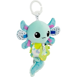 Jucarie senzoriala Lamaze Alise Axolotl pentru bebelusi 0-6 luni cu inel pentru dentitie si texturi tactile
