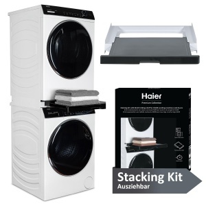 Kit de conectare Haier pentru spalator si uscator, negru, cu suport extensibil