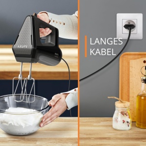 Krups GN6028 3MIX 6000 Mixer de mana | 600 W | Control precis | Maner moale la atingere | cablu lung | controler practic de viteza | incl. tel si carlig de aluat | Negru - Img 8