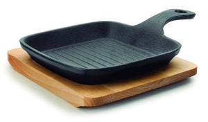 Lacor Mini Grill Magma 25876 21 cm Negru Fonta cu Baza din Lemn