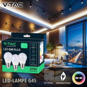 Lampa LED V-TAC E27 G45, 4.5W (40W echivalent), 470 Lumen, 3000K, 3 bucati - Img 2