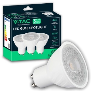 Lampa LED V-TAC GU10, 6W, 445 Lumen, Lumina Neutra 4000K, 3 Buc