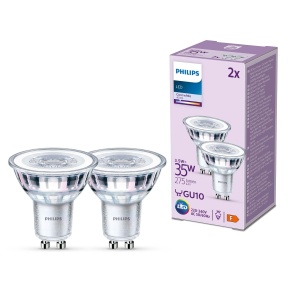 Lampa Philips Classic LED GU10, 35 W, transparenta, alb neutru, fara reglare, pachet dublu