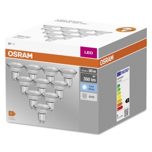 Lampa reflectorizanta Osram LED Base PAR16, cu baza GU10, nereglabila, inlocuieste 50 wati, unghi de fascicul de 36deg, alb rece - kelvin, pachet de 10 - Img 6