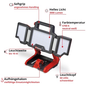 Lanterna portabila Einhell TP-CL 183000 Li Solo 3000 lm LED cap pivotant - Img 4