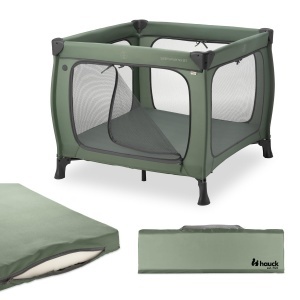 Laufstall pentru copii Hauck Sleep N Play SQ, 5 cm saltea, verde inchis