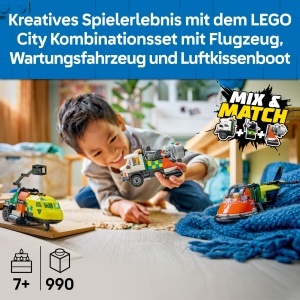 LEGO City Set 60505 cu Avion Vehicul de Intretinere si Aeroglisor 990 Piese - Img 2