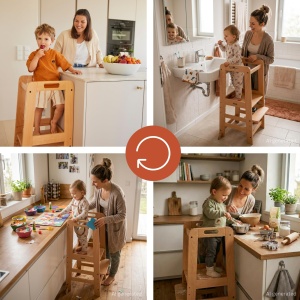 Lern Tower Montessori Hauck cu Baza Ajustabila, Din Lemn de Fag, 1-6 Ani - Img 5
