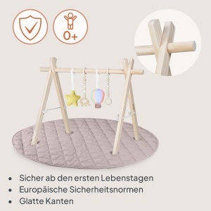 Lionelo Anis Baby Gym cu arc din lemn si saltea de joaca 100 cm Montessori - Img 2