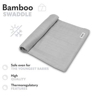 Lionelo Bamboo Swaddle 120x120 cm Material Natural Bambus Culoare Grey Stone - Img 4