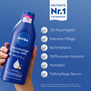 Lotiune pentru corp NIVEA Reichhaltige Body Milk, 400 ml, cu Hyaluron si Ulei de Migdale - Img 2