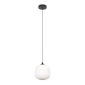 Lustra suspendata EGLO Mantunalle, metal negru si sticla alba, E27, 20 cm