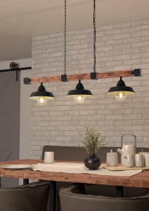 Lustra suspendata EGLO Oldbury, design industrial, lemn masiv si otel, 118 cm - Img 3