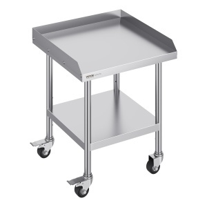 Masa de lucru din inox VEVOR SKT610, 61x61 cm, cu 4 roti, design ergonomic