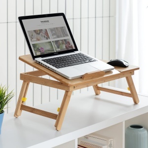Masa multifunctionala pliabila InnovaGoods bambus reglabila pe inaltime ideala pentru laptop - Img 4