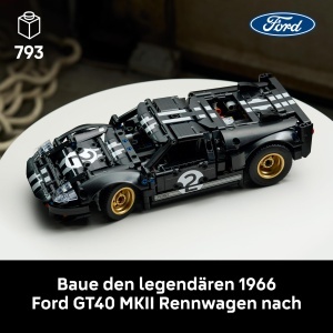 Masina de colectie LEGO Technic 1966 Ford GT40 MKII, 793 piese, V8, negru-silver - Img 2