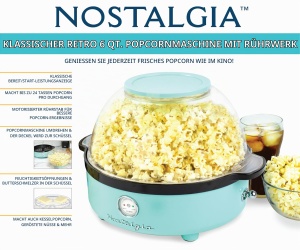 Masina de facut popcorn Nostalgia Retro 5.5L - Aqua, tehnologie rapida, design retro - Img 6