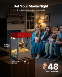Masina de Facut Popcorn VEVOR NP08T, 800 W, 48 Tasse, Culoare Rosie - Img 2