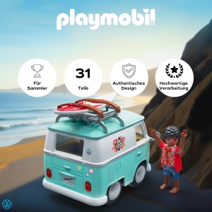 Masina de Jucarie PLAYMOBIL Volkswagen T1 Campingbus, Retro, Cu Surfbrett - Img 2