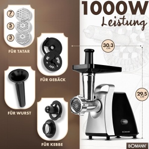 Masina de tocat carne Bomann FW 6067 CB, 1000W, cu accesorii pentru biscuiti si carnati - Img 4