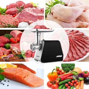 Masina de tocat carne Nictemaw electrica, 5 in 1 Multi Robot de bucatarie Masina de carnati cu 3 discuri perforate, 4 lame conice, umplutura de carnati si atasament de patiserie - Img 2