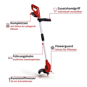 Masina de tuns iarba fara fir Einhell GC-CT 18/24 Li Power X-Change (18 V, Flowerguard, ghidon telescopic continuu, incl. 20x lame din plastic, baterie PXC de 2,0 Ah si incarcator) - Img 3