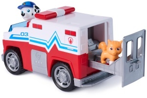 Masinuta de salvare Paw Patrol Marshall, 15 cm, cu mecanism pull-back, 2 figurine incluse - Img 4