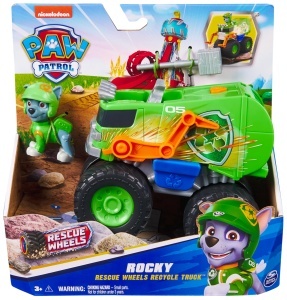Masinuta PAW Patrol Rescue Wheels Rocky Monster Truck Verde cu Figurina si Proiectil - Img 9