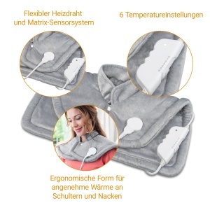 medisana HP 622 Incalzitor pentru gat si umeri, pelerina termica electrica, protectie la supraincalzire si oprire automata, 6 niveluri de temperatura, lavabil, gri - Img 4