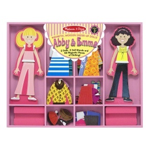 Melissa Doug Set Papusi Magnetice Abby si Emma 56 Piese Lemn Creativitate Copii 3