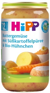 Meniu HiPP cu Legume si Piure de Cartofi Dulci, 6 x 250g, pentru copii de la 12 luni