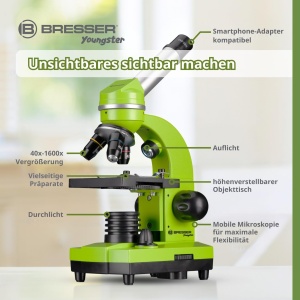 Microscop Bresser Junior BIOLUX SEL cu suport smartphone, 40x-1600x, verde - Img 5