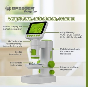 Mikroscop digital Bresser Youngster pentru copii, 11,4x-129,8x, cu ecran LCD de 3,5 inch - Img 4