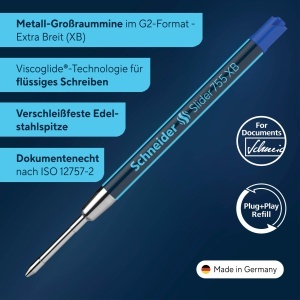 Mina pentru stilou Schneider Slider 755, Viscoglide, 10 buc, albastru - Img 2