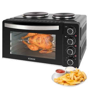Mini cuptor Bomann(r) cu plite si rotisor | Gatit si coacere in acelasi timp | Mini cuptor 28L Caldura superioara/inferioara cu convectie 100deg-230degC | Mini cuptor electric 3100 wati incl. accesorii | KK 6059 CB - Img 1