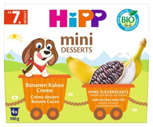 Mini Deserturi HiPP Bio cu Banana si Cacao, 6 x 100g, Fara Zahar Adaugat
