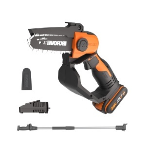 Mini fierastrau cu lant Worx WG324E1 20V compact si portabil 12 cm cu acumulator si incarcator