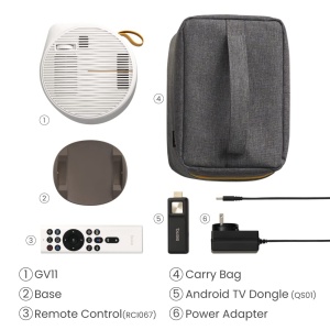 Mini proiector BenQ GV11, unghi de proiectie de tavan de 135deg, extensie de bas de 270deg, Google Android TV 10, design rotund, baterie de 160 min, 200 de lumeni ANSI, corectie automata trapezoidala, Wi-Fi | &, Alb | HDMI - Img 5