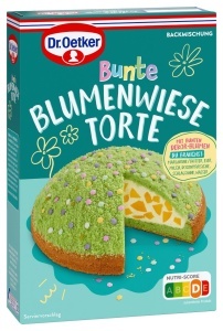 Mix de prajitura Dr. Oetker Bunte Blumenwiese, 337g - cu piersici si decor de zahar