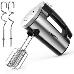 Mixer de mana VINATO 300W 6 trepte viteza 2 teluri si 2 carlige din inox protectie supraincalzire