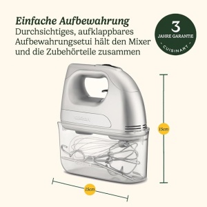 Mixer manual Cuisinart Power Advantage cu 7 viteze, tel, cârlig pentru aluat, tel din oțel inoxidabil, 7 viteze, motor de 200 W, cutie de depozitare cu clipsare, argintiu - Img 2