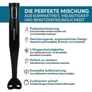 Mixer vertical Elite Gourmet EHB1023 300W 2 viteze lame detasabile negru - Img 5