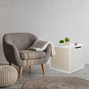 Mobilier pentru pisici Relaxdays, dulap pentru litiera, 57x50x60 cm, albgri - Img 3