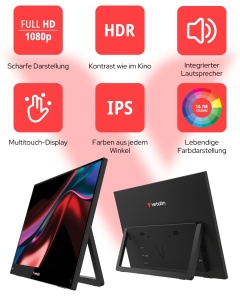Monitor portabil Verbatim 15,6 Full HD, touchscreen, USB-C - Img 3