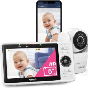 Monitor video pentru bebelusi VTech VM901-1W, camera WiFi, 5 inch, 1080P, unghi larg 120