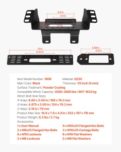 Montura VEVOR pentru Winde Polaris Ranger 2010-2021 Capacitate 907-1633 kg Pulbere Negru - Img 7