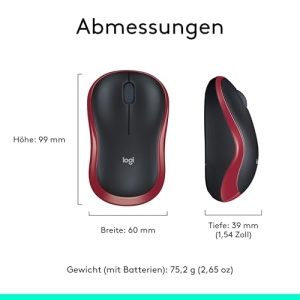 Mouse fara fir Logitech M185, 2.4 GHz cu receptor Nano USB, durata de viata a bateriei de 12 luni, urmarire optica de 1000 DPI, pentru stangaci si dreptaci, compatibil cu PC, Mac, laptop - rosu - Img 10