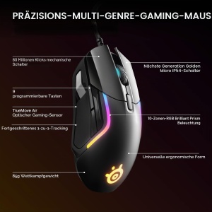 Mouse gaming SteelSeries Rival 5, 9 butoane, senzor optic, iluminare RGB, negru - Img 3