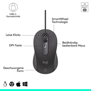Mouse Logitech Signature Wired M520 USB-C Plug-and-Play Grafit Silent Touch - Img 6