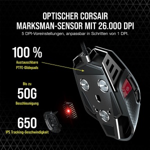 Mouse pentru jocuri FPS reglabil cu fir CORSAIR M65 RGB ULTRA - 26.000 DPI - Comutatoare optice - Sistem de greutate - Tehnologie AXON Hyper-Processing - Compatibil iCUE - PC, Mac, PS5, PS4, Xbox - Negru - Img 4